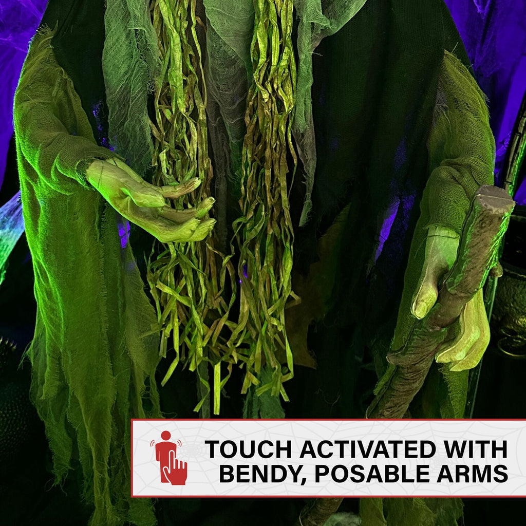Haunted Hill Farm Life Size 5.6 ft Animatronic Witch, Indoor/Outdoor Halloween Decoration