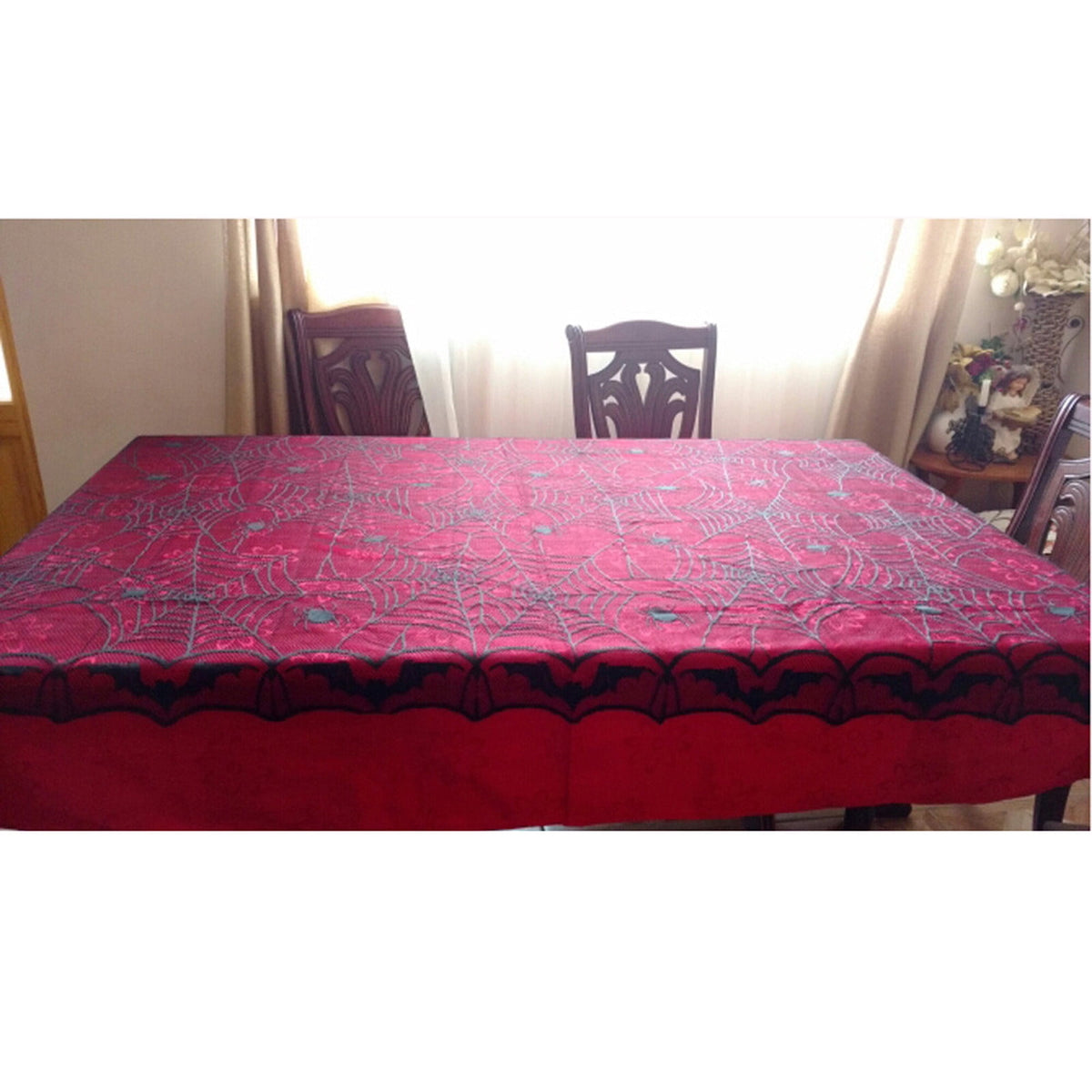 Halloween Table Cloth, Spider Webs Tablecloths Black Tablecloth Lace Fabric Table Cloths Spooky Table Cover for Rectangle Tables for Parties Gothic Halloween Home Decorations, 48x96 Inch