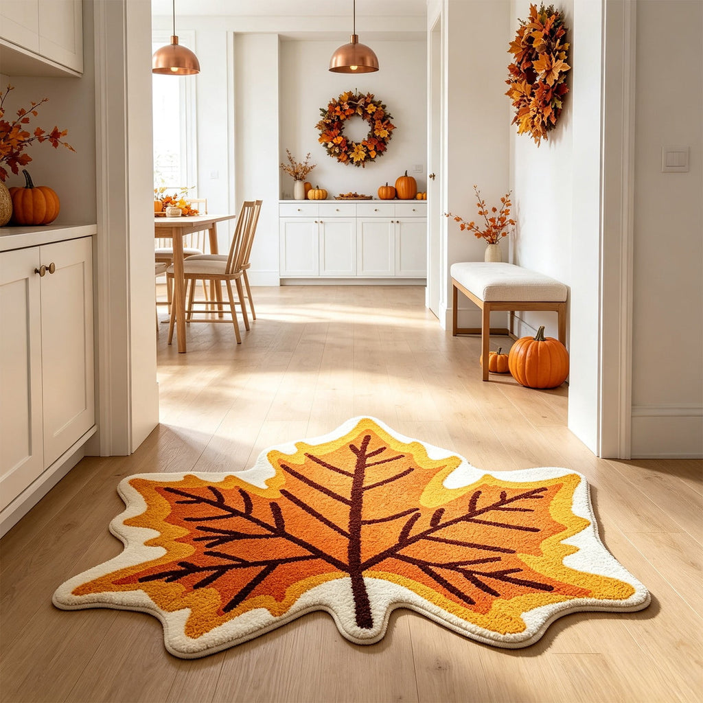 Fall Area Rug Maple Leaf Pumpkin Imitation Wool Mat 27.56x27.56in Polyester Skidproof & Soft for Living Room Bedroom Entryway Fall Doormat by MPOISVA