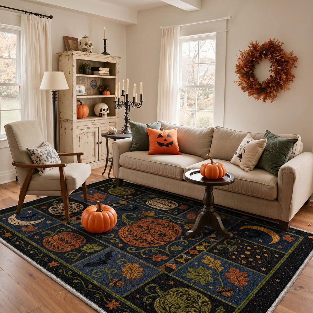 GENIMO 2'x7' Halloween Runner Rug, Washable Non Slip Soft Vintage Witch Indoor Outdoor Hallway Runner for Porch Patio Kitchen Entryway, Retro Sepia