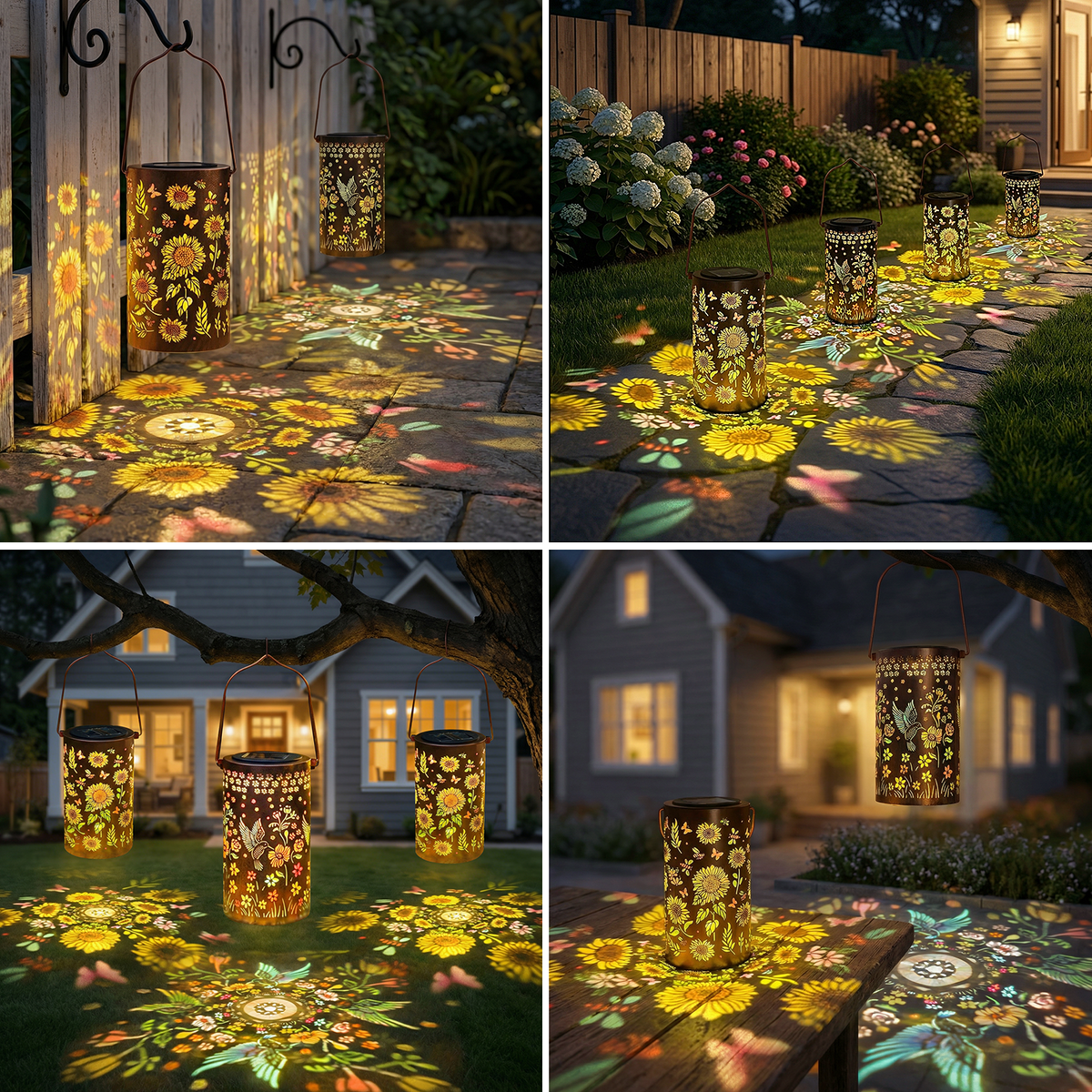 Colorful Solar Lanterns IP65 Outdoor Waterproof, Mother's Day Gifts for Women Mom Grandma - LED Colorful Sunflower Solar Lights Metal Hanging Lantern for Patio Yard Porch