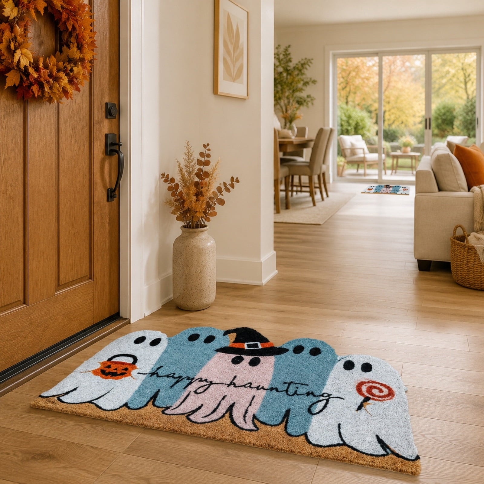 Lypsnake Patchwork Ghost Shaped Doormat,Vintage Stitched Fluffy Fabric Ghost Mat, Halloween Floor Carpet for Front Door Entrance Shower Room Fireplace Farmhouse Layout