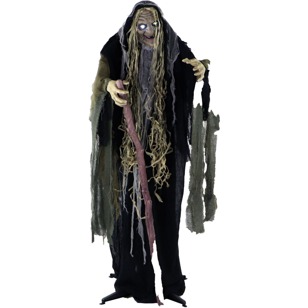 Haunted Hill Farm Life Size 5.6 ft Animatronic Witch, Indoor/Outdoor Halloween Decoration