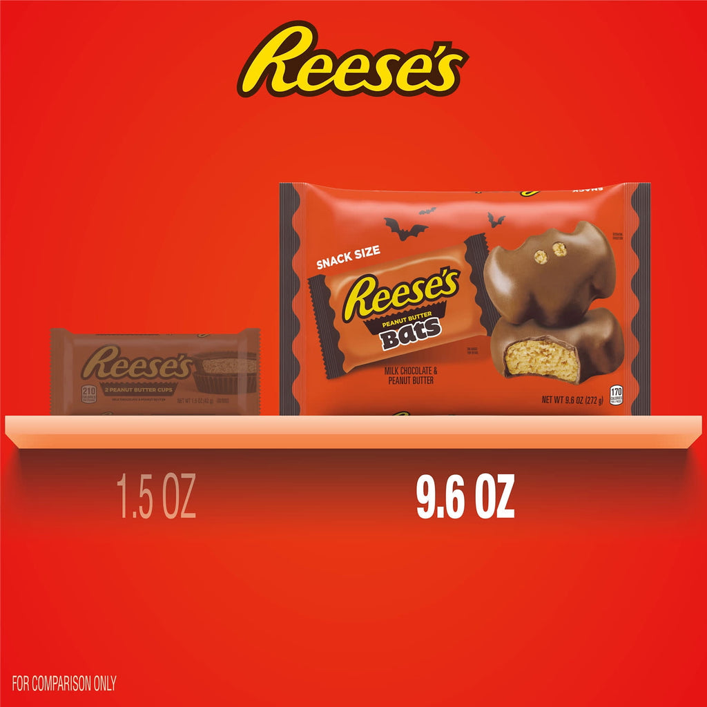 REESE'S Milk Chocolate Snack Size Peanut Butter Bats, Halloween Candy Bag, 9.6 oz