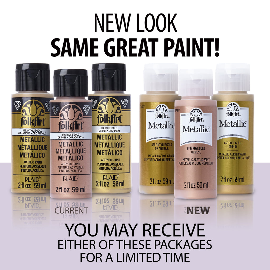 FolkArt Metallic Acrylic Craft Paint, Metallic Finish, Glam Gold, 2 fl oz