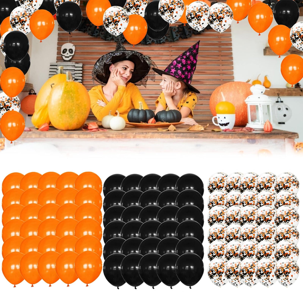 Uutvmp 80PCS Orange, Black, White Foil Confetti Balloons,12 inch Latex Balloon Inside for Halloween Party Decorations, Ghost Festival Party Scene Layout