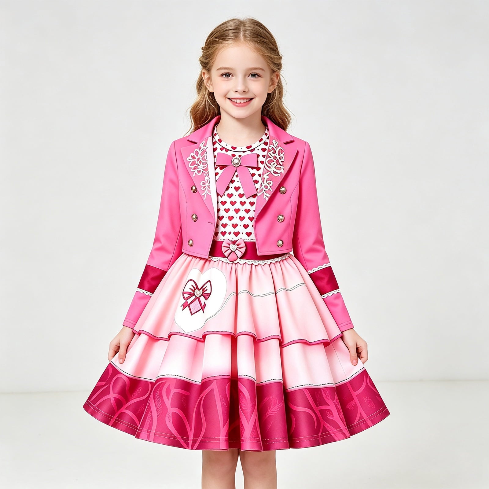 Guvpev G'irls Halloween Princess Costume, Pink Princess Dress Up Outfits with Jacket, K'ids Halloween Cosplay Party Dress Set