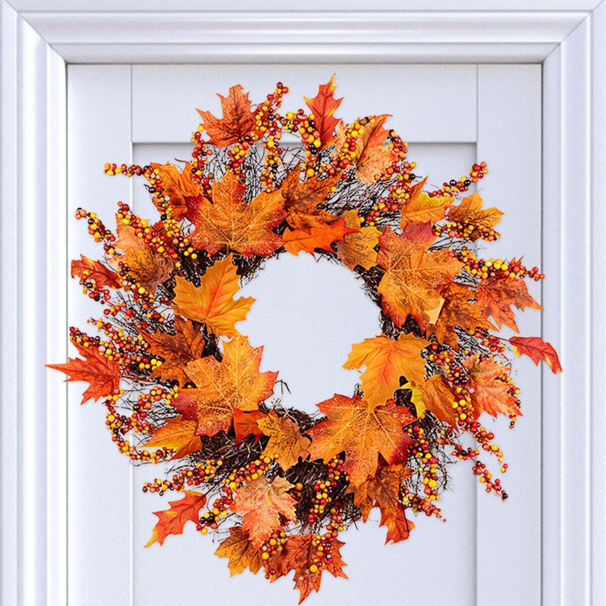 HOARBOEG Autumn Harvest Sunflower Wreath, Artificial Pumpkin Maple Leaf Fall Wreath for Front Door, 21.65 in Thanksgiving Wall Hanging Decor, Outdoor Indoor Harvest Decor