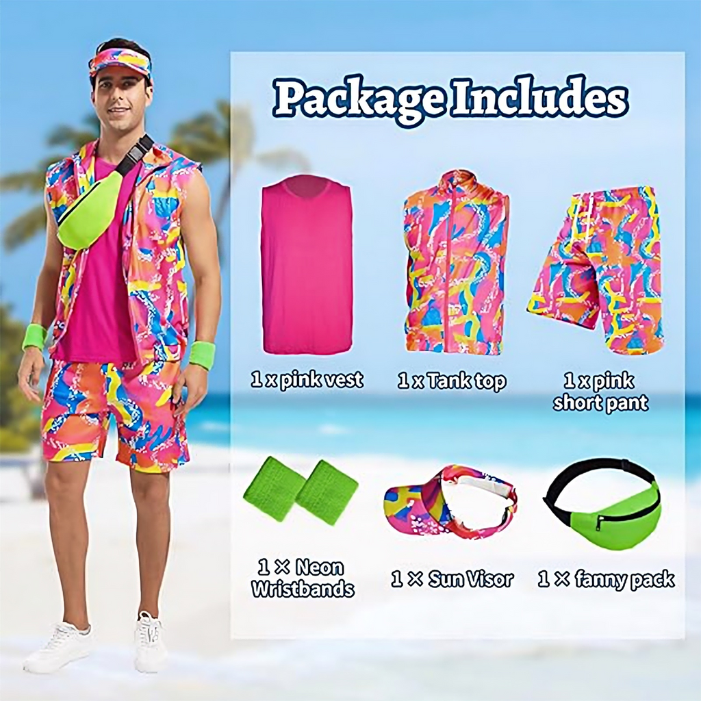 RTOPDS 80s Men Workout Costume,92s Outfit Clothing for Adults, Halloween Cosplay Couples Costume Set(L)