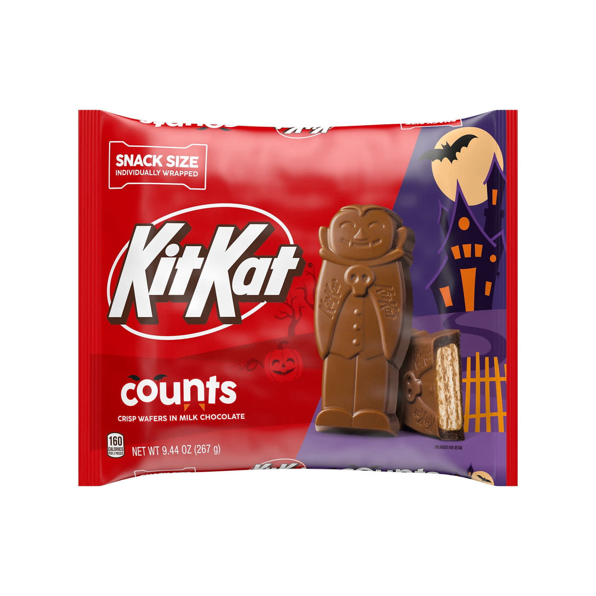 KIT KAT® Milk Chocolate Wafer Snack Size Counts, Halloween Candy Bag, 9.44 oz
