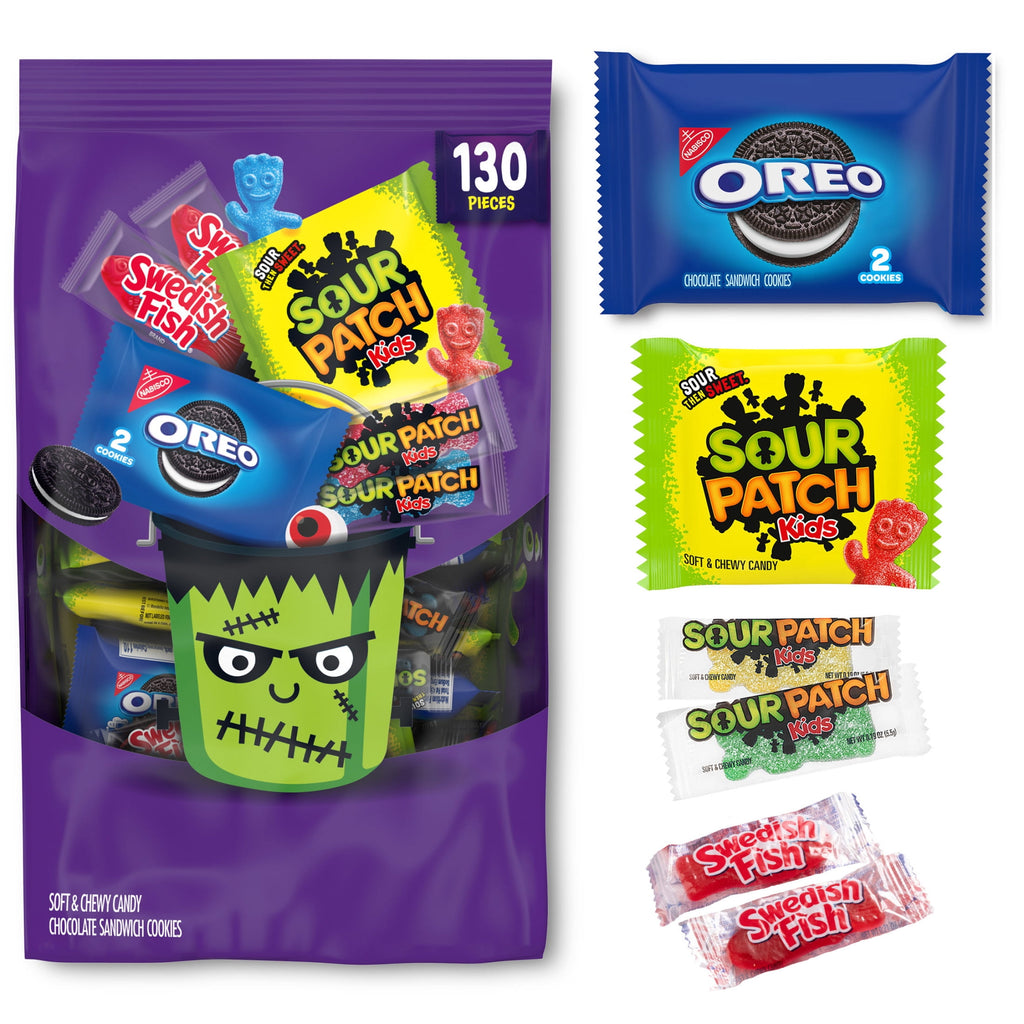 SOUR PATCH KIDS, SWEDISH FISH, and OREO Cookie & Candy Variety Pack, 130 Bags, Bulk Candy