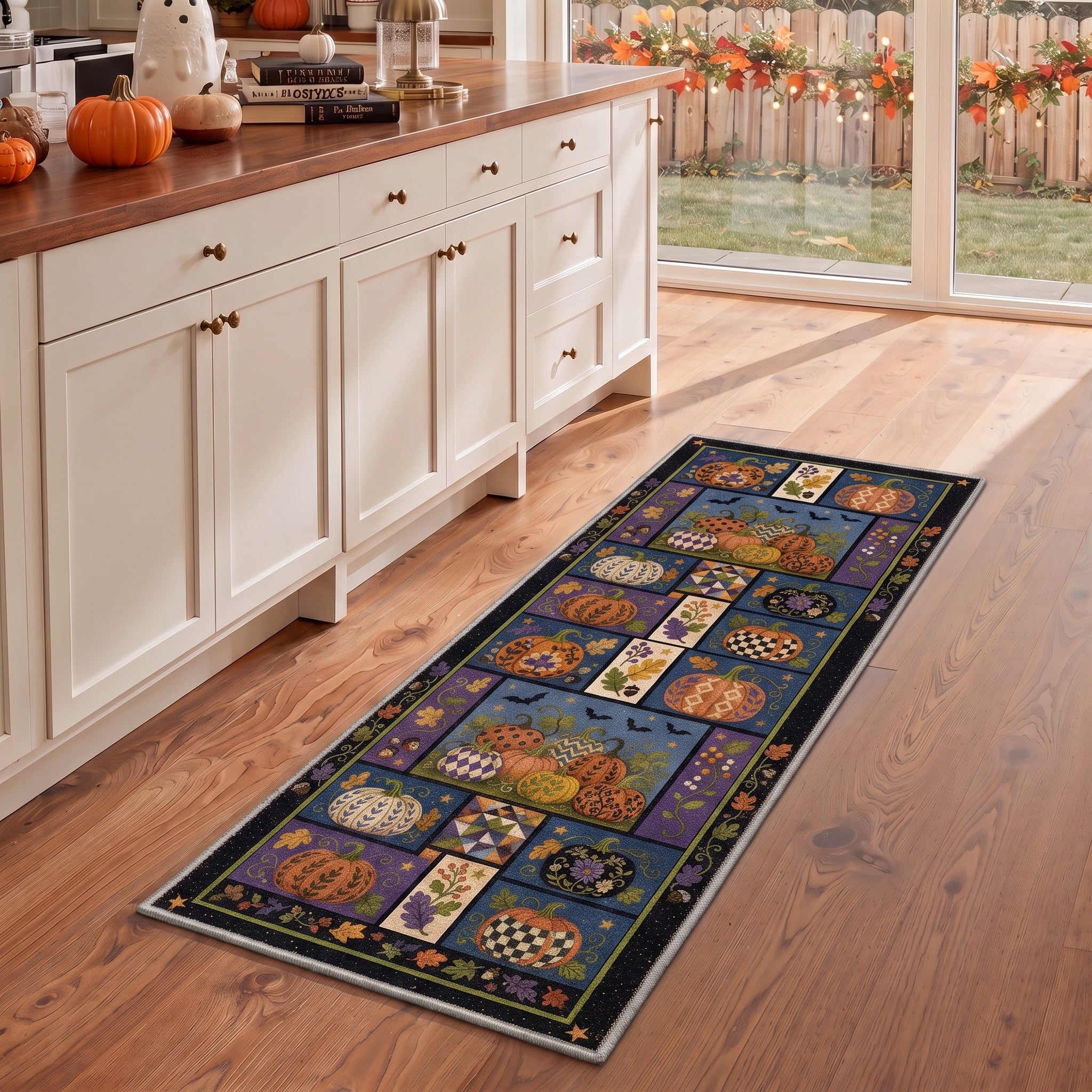 GENIMO 2'x7' Halloween Runner Rug, Washable Non Slip Soft Vintage Witch Indoor Outdoor Hallway Runner for Porch Patio Kitchen Entryway, Retro Sepia