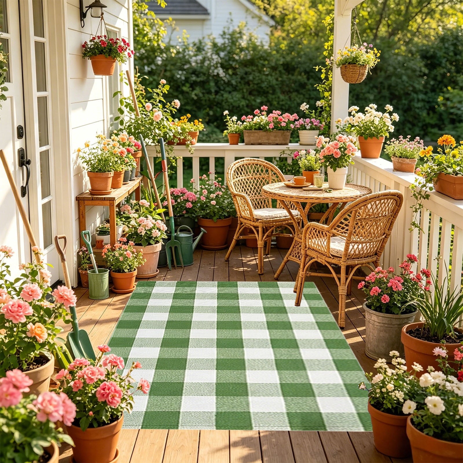 Orange Plaid Fall Outdoor Mat, Hand-Woven Porch Rug for Thanksgiving Halloween Door Decor