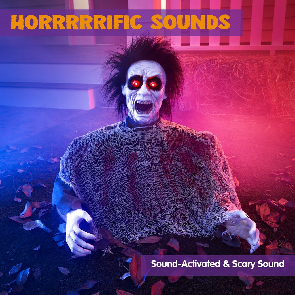 Joyfy Halloween Groundbreaker Animated Halloween Decorations Zombie with Crawling Creepy Animatronic Decorations with Movable Arms,Outdoor Scary Halloween Yard Decorations