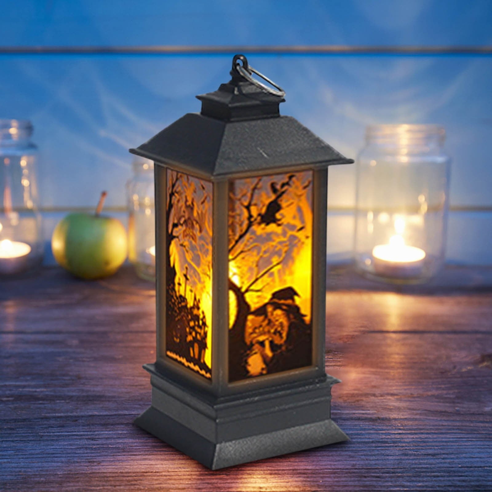 Lhrmh Halloween Decor - LED LED Hanging Lamp Candle Lantern with Skeleton and Pumpkin Designs for Portable Spooky Lighting