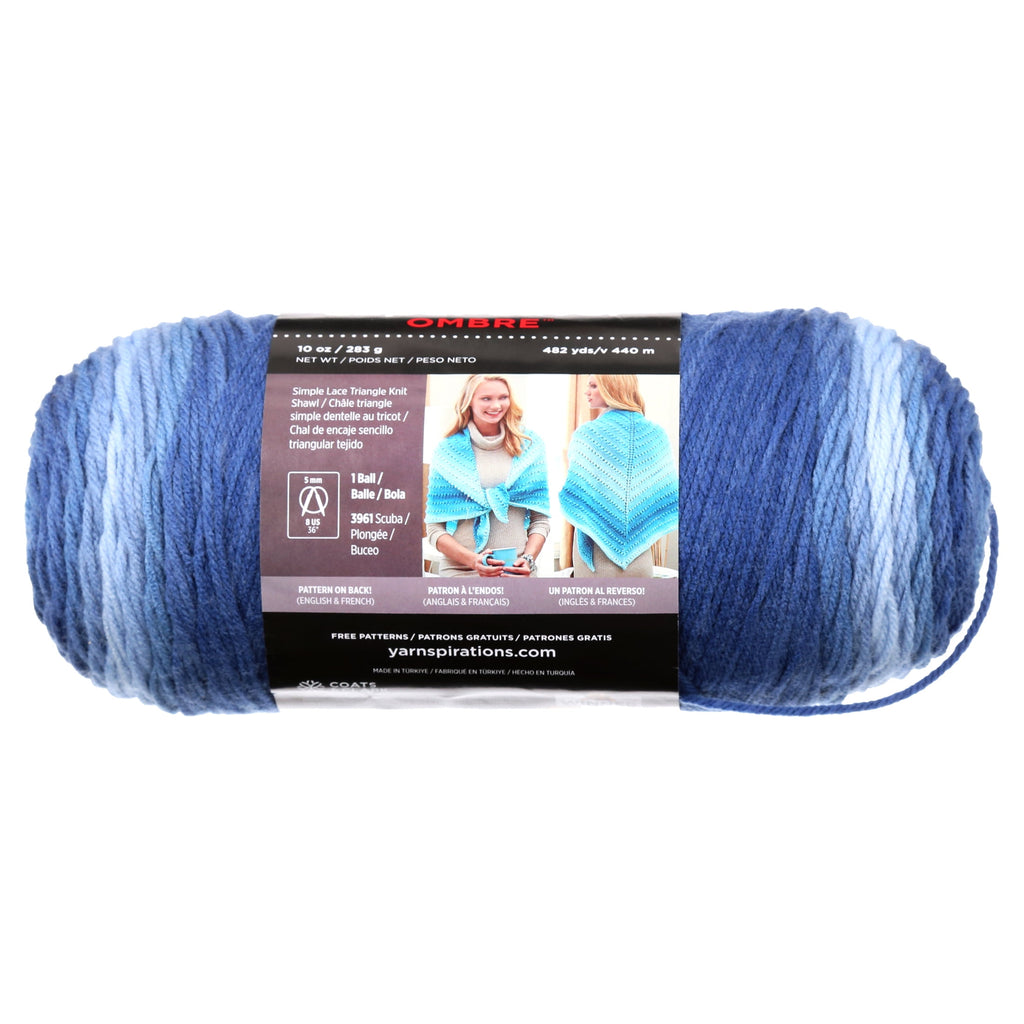 Red Heart Super Saver Ombre 4 Medium Acrylic Yarn, True Blue 10oz/283g, 482 Yards