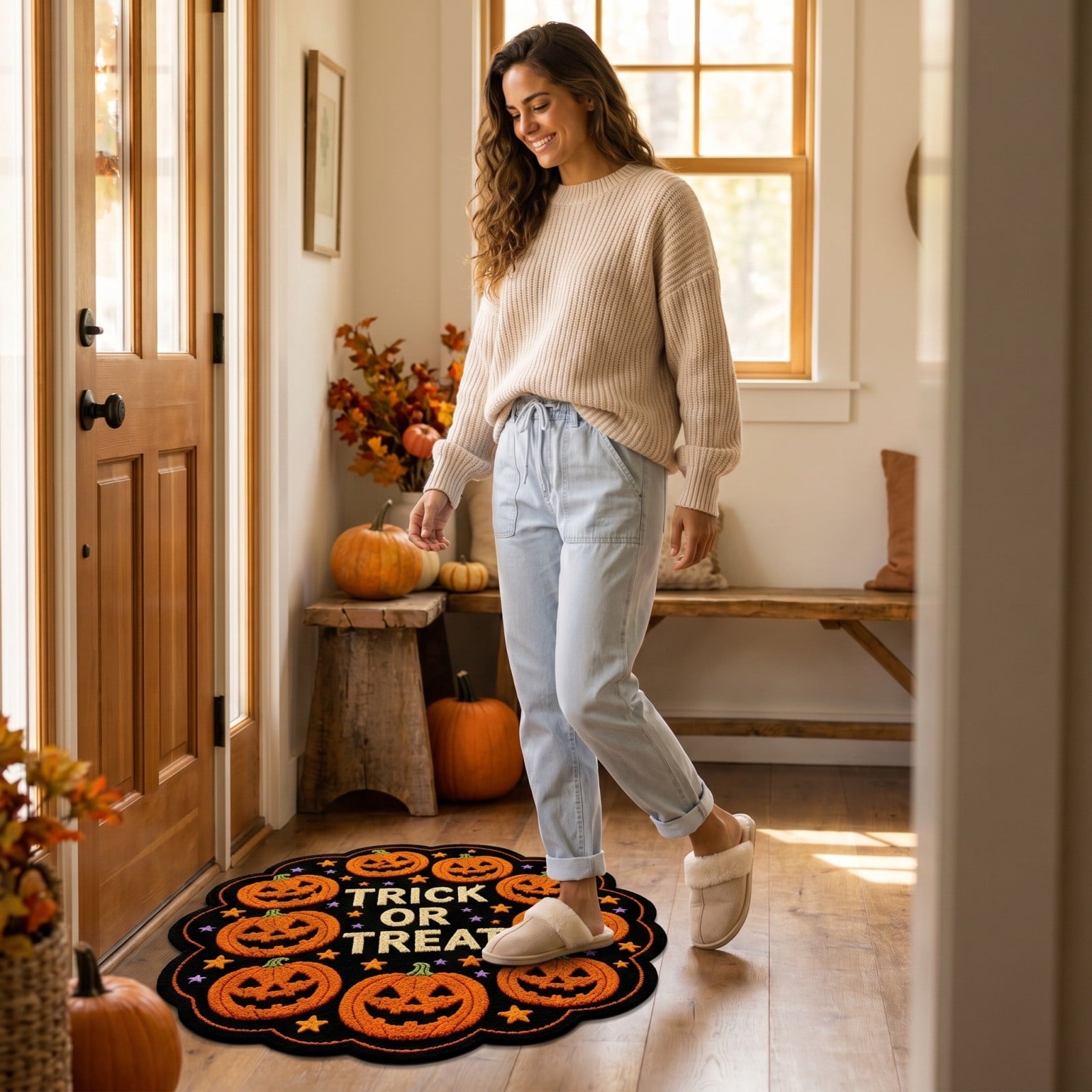 Orangide Halloween Door Mat Indoor Outdoor Welcome Rug with Ghost and Spiders Non-slip Entryway Mat for Front Porch Patio Home Fall Decoration