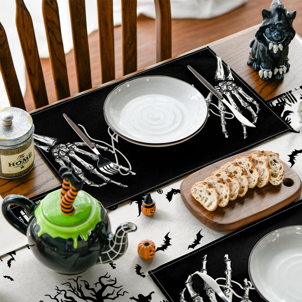 Smile Jack-O'-Lantern Spider Web Halloween Table Placemats Set of 4 Round 15 Inch Black