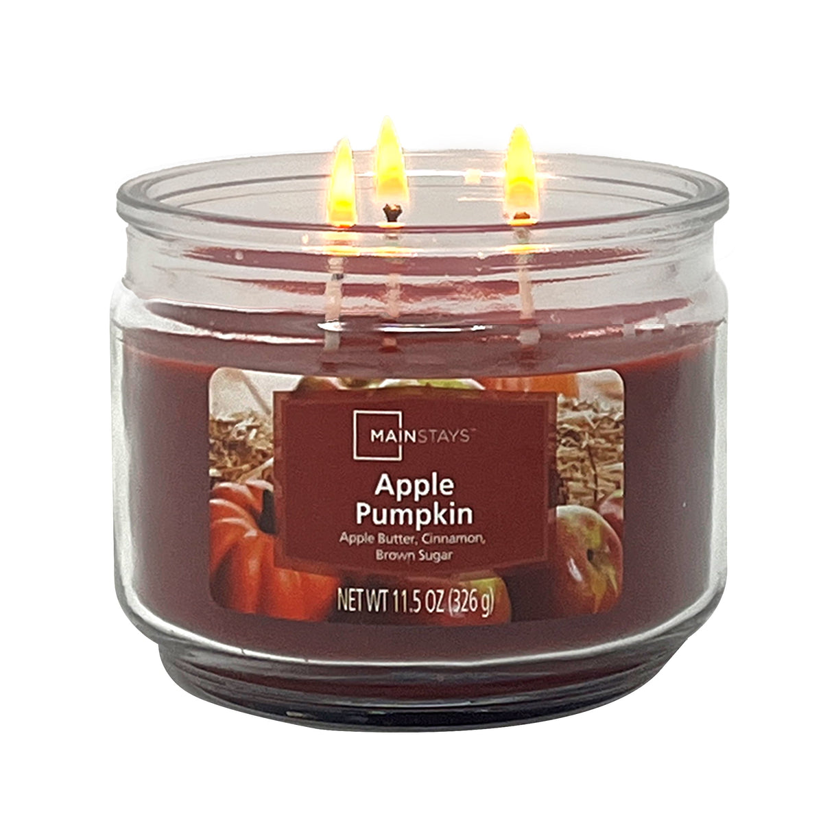 Mainstays 3-Wick 11.5 oz Glass Jar Candle, Apple Pumpkin