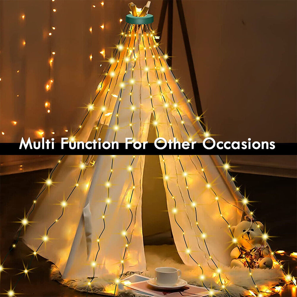 IC ICLOVER Christmas Tree String Lights Decorations with Ring Smart APP, 200 LED Waterfall Lights IP65 Waterproof Multi-Modes with Remote Color Changing Lights for Wedding Yard Party Home Holiday