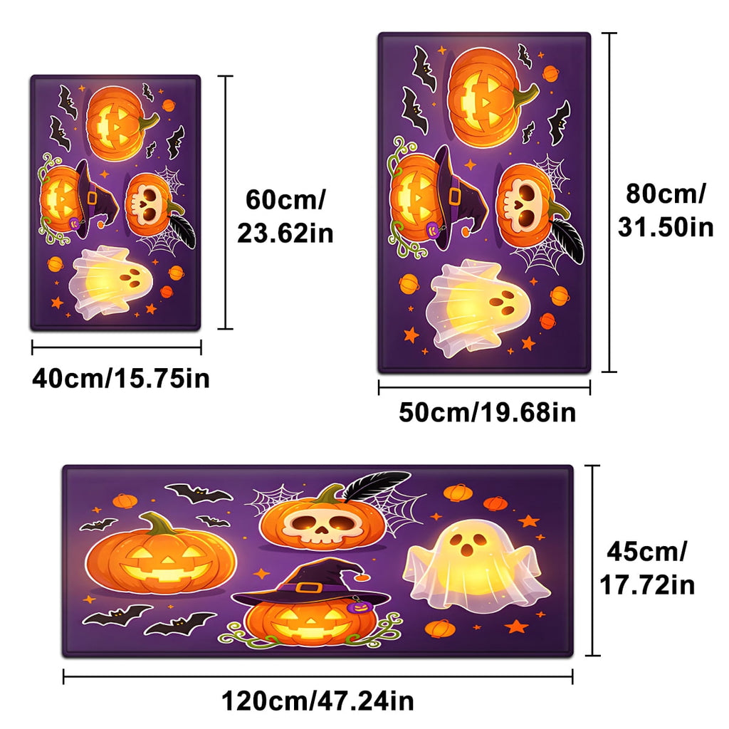 YIMEIS Halloween Neon Pumpkin Lanterns 3Pcs Flannel Mat & Kitchen Rugs Set,Soft Non-slip,16''×24'' 20''×30'' 17''×47'' Inches,for Entryway Bathroom