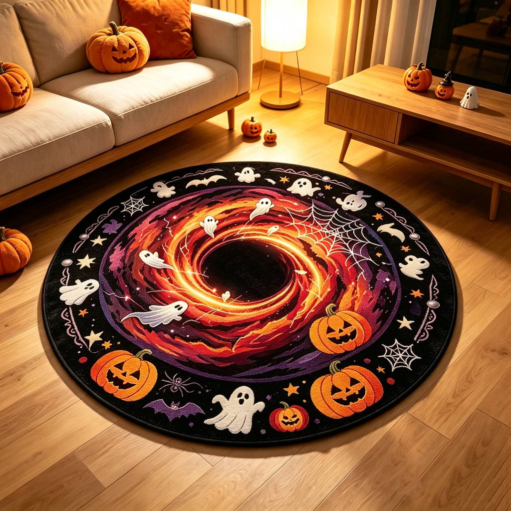 Halloween Round Rug Optical Ghost Pumpkin Mat 15.75in Diameter Polyester Skidproof & Soft for Entryway Bedroom Party by MPOISVA