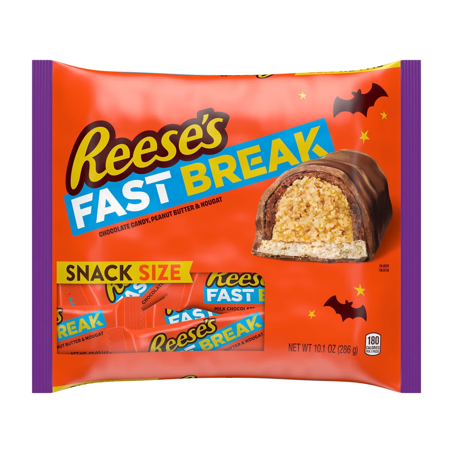 Reese's Fast Break Chocolate, Peanut Butter and Nougat Snack Size, Halloween Candy Bag, 10.1 oz
