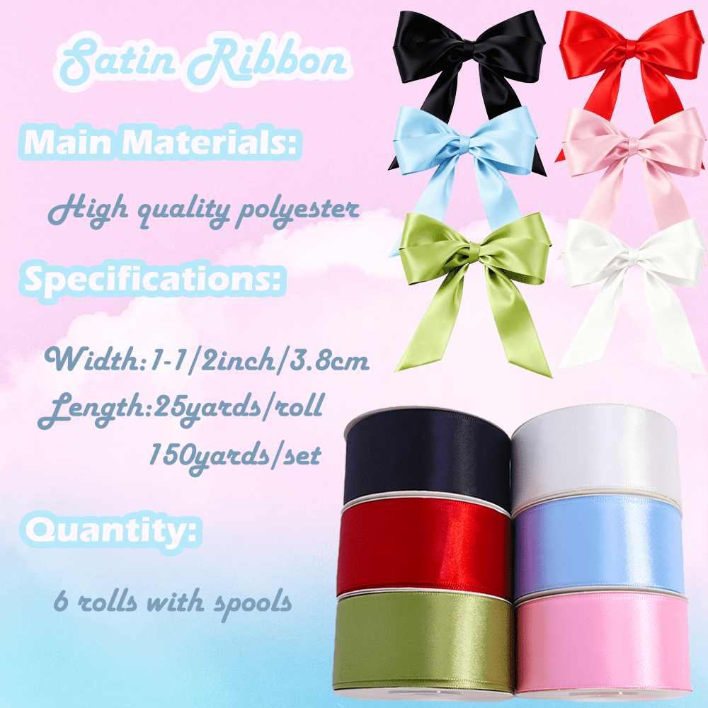 Yarniss Satin Ribbon Roll, 3/8 Inch, Double Faced Polyester, 20 Rolls, 100 Yards, for Crafts & Gift Wrapping