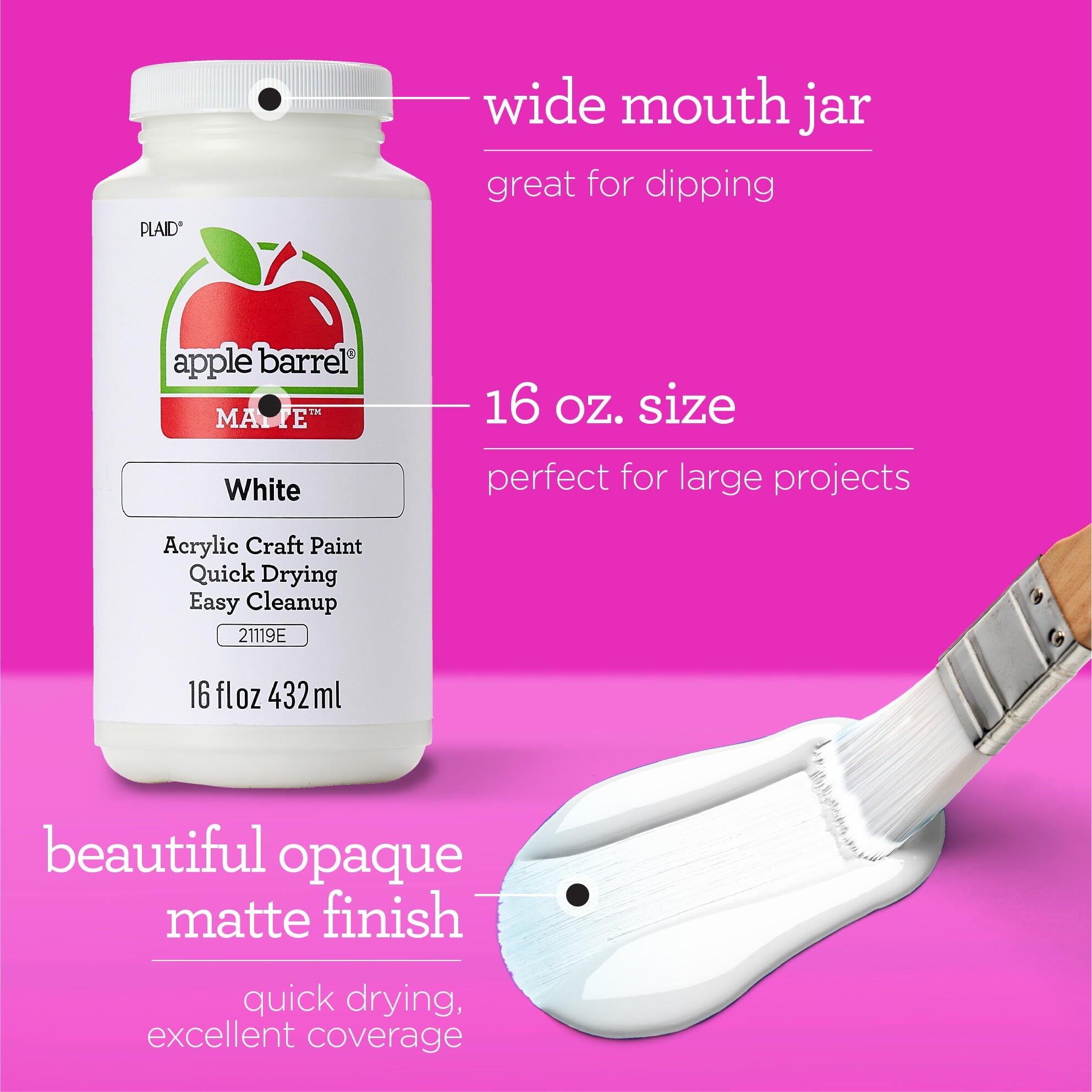 Apple Barrel Acrylic Craft Paint, Matte Finish, White, 16 fl oz.