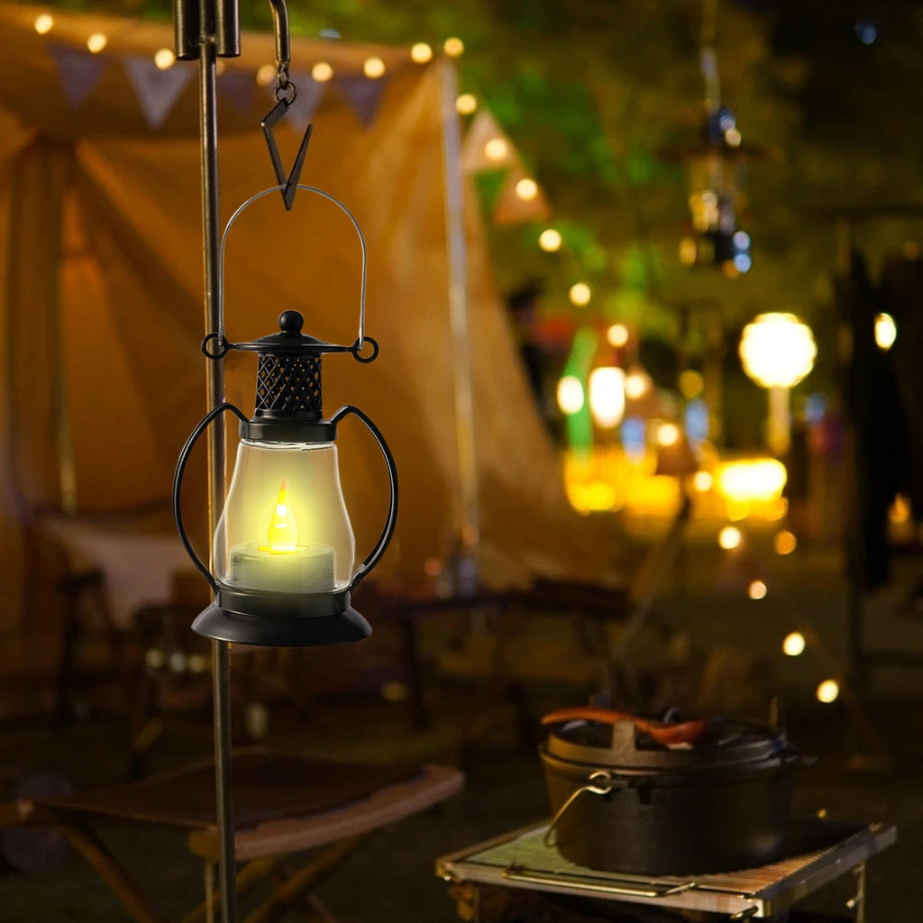 BGZLEU Vintage LED Candle Lanterns Decorations, Black Lanterns Decorative for Table Centerpieces, Camping Decorative Lanterns, Western Party Rustic Wedding Decor, Halloween Christmas Decorations