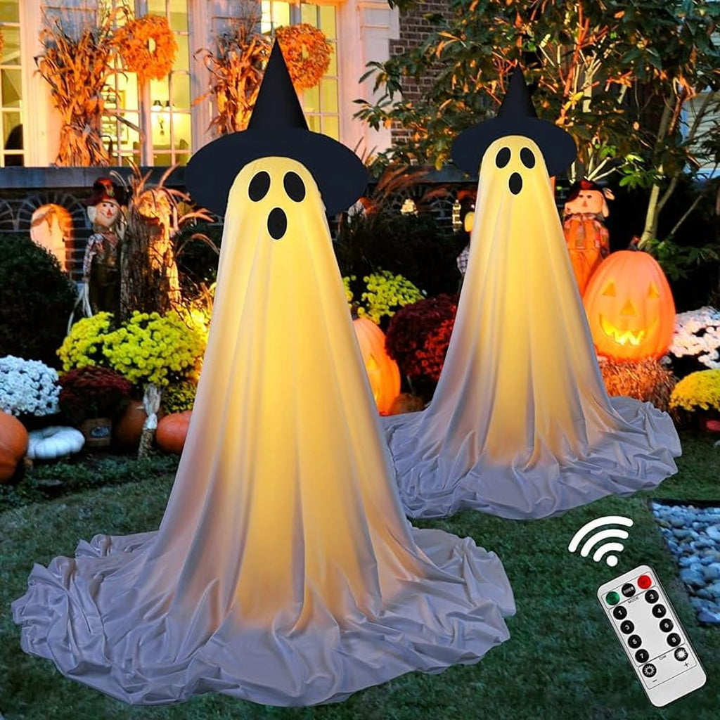 2-Pack Halloween Decorations Outdoor, Halloween Party Decorations Indoor, Ghost Decorations with Remote Control String Lights, Halloween Ghost Lights Suitable for Porch, Courtyard, Garden, Lawn