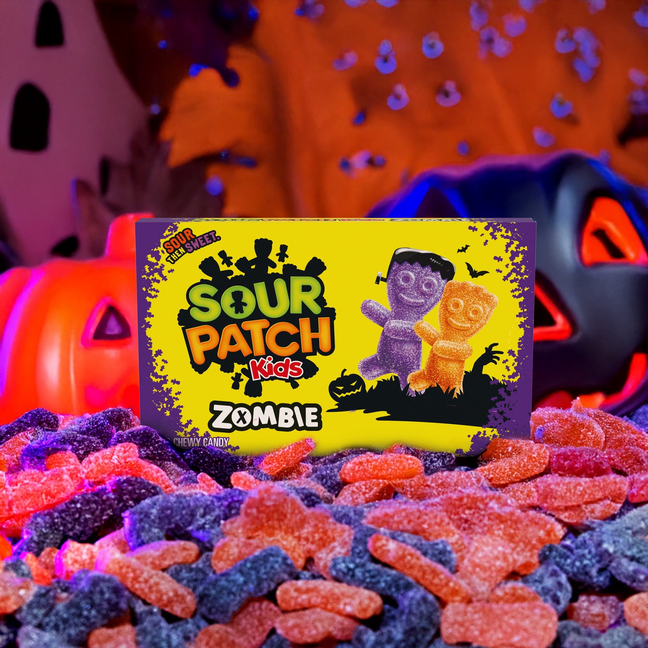 SOUR PATCH KIDS Zombie Orange & Purple Soft & Chewy Halloween Candy, 3.5 oz