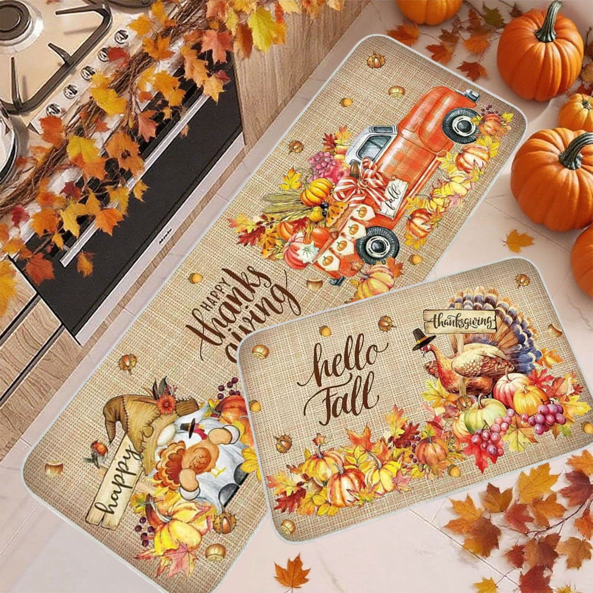 Stijggn Halloween Kitchen Mats for Floor Halloween Rugs Halloween Thanksgiving Decorations Doormat, Welcome Mats for Front Door,Spooky Outdoor Mats for Home Decor Holiday Decorative