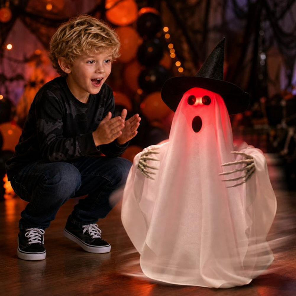 Halloween Animated Ghost Decorations, 26 Inch Sound Activated LED Ghost Prop, Walking Rotating Light Up Decor for Haunted House, Porch, Yard Party
