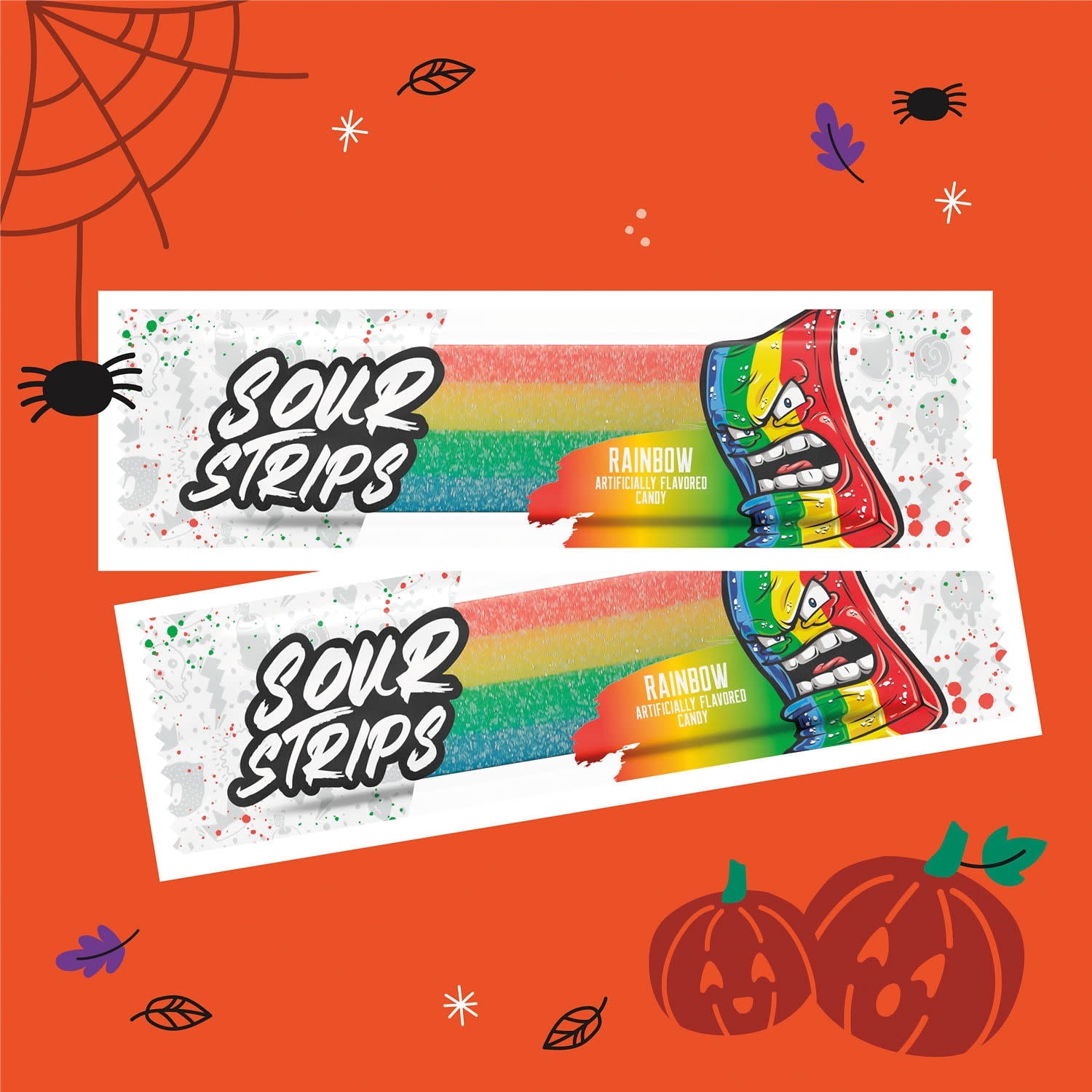 Sour Strips Rainbow Flavored Chewy, Halloween Candy Bag, 6.8 oz (48 Pieces)