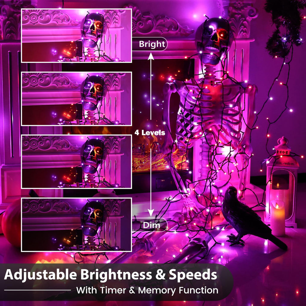 Toodour Orange & Purple Halloween Lights, 82ft 200 LED Plug in Halloween String Lights with 8 Modes, Memory & Timer Function, Connectable Halloween Outdoor Lights for Home, Garden, Halloween Decor
