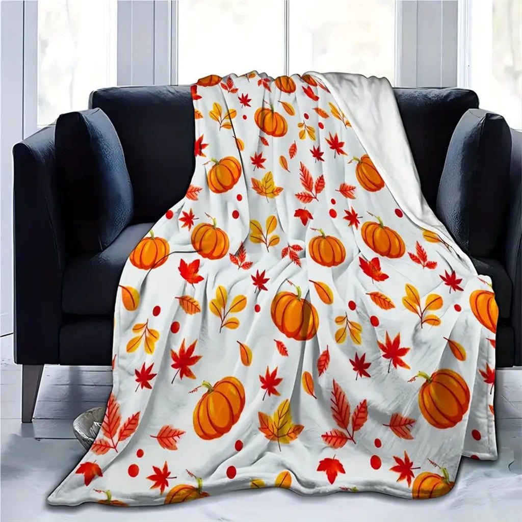 FastXmas Halloween Throw Blanket, 30"x40" Flannel Fleece Pumpkins Maple Checkered Plush Blanket, Soft Lightweight Skin-Friendly Fall Harvest Decorative Throw Blanket for Couch Sofa Bed Outdoor