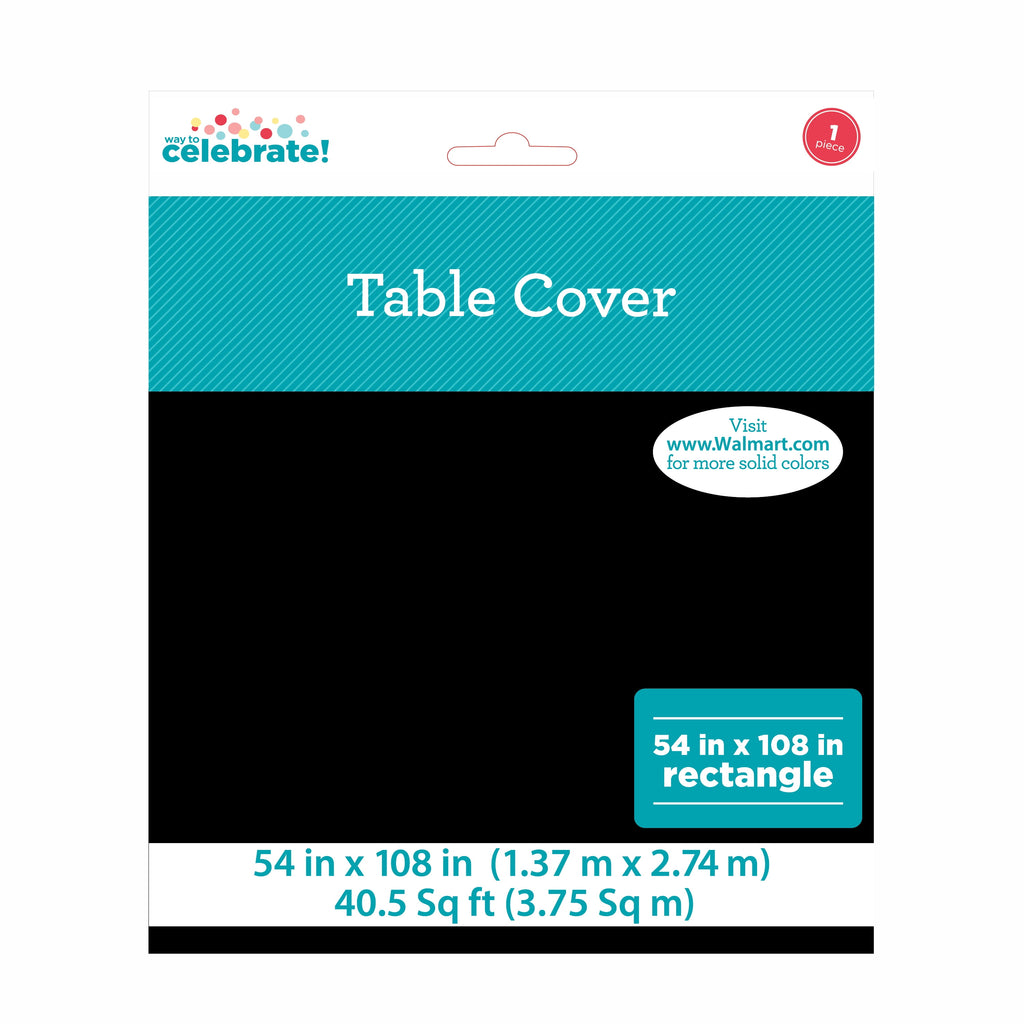 Way To Celebrate Rectangular Plastic Table Cover, Black, 54 in x 108 in, 1 Count