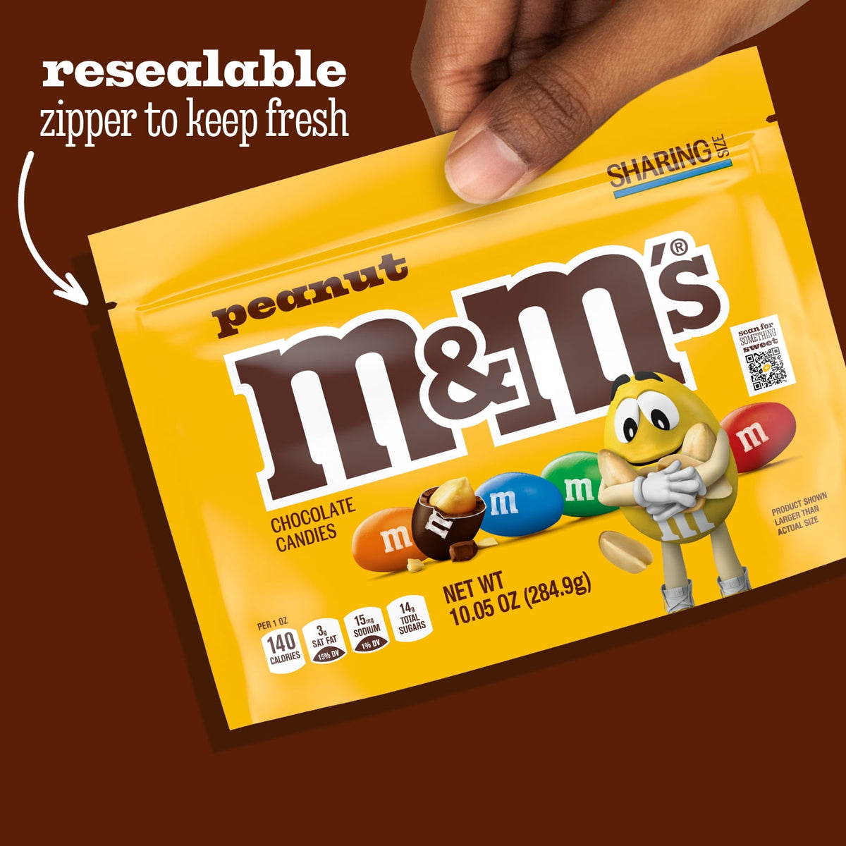 M&M's Peanut Milk Chocolate Candy, Family Size 18.08 oz Resealable Bulk Bag