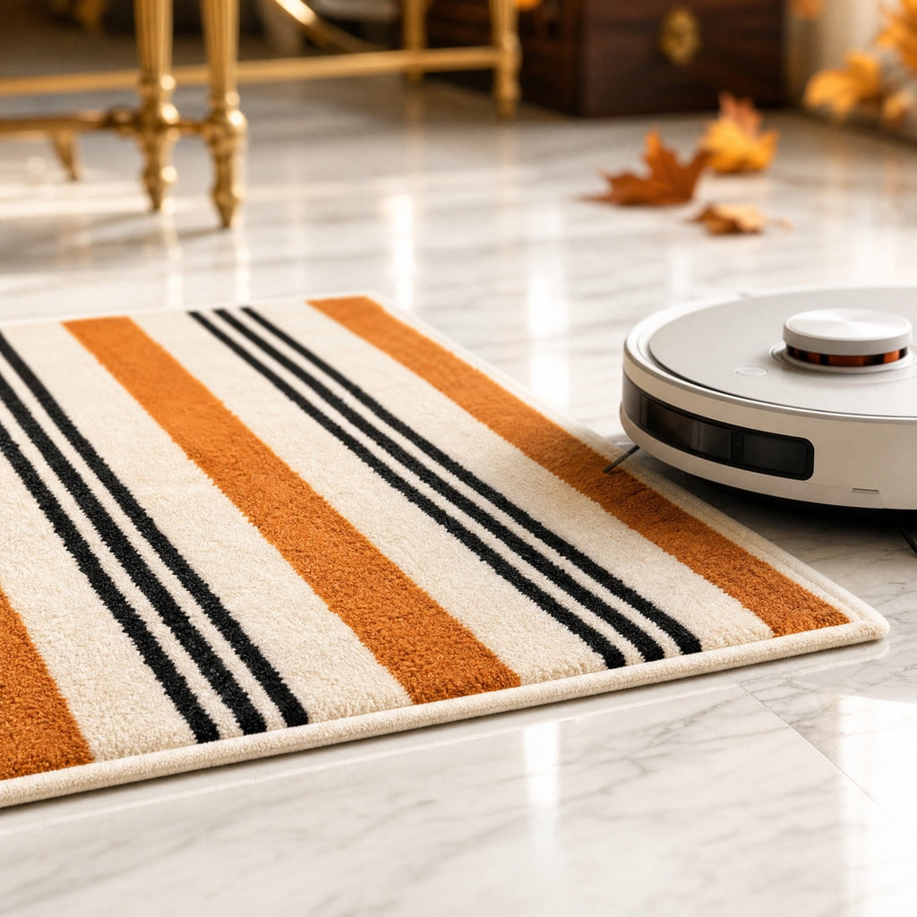 Halloween Fall Bathroom Rug, Vertical Striped Plush Floor Mat, Neutral Terracotta Entryway Doormat for Indoor Home Decor