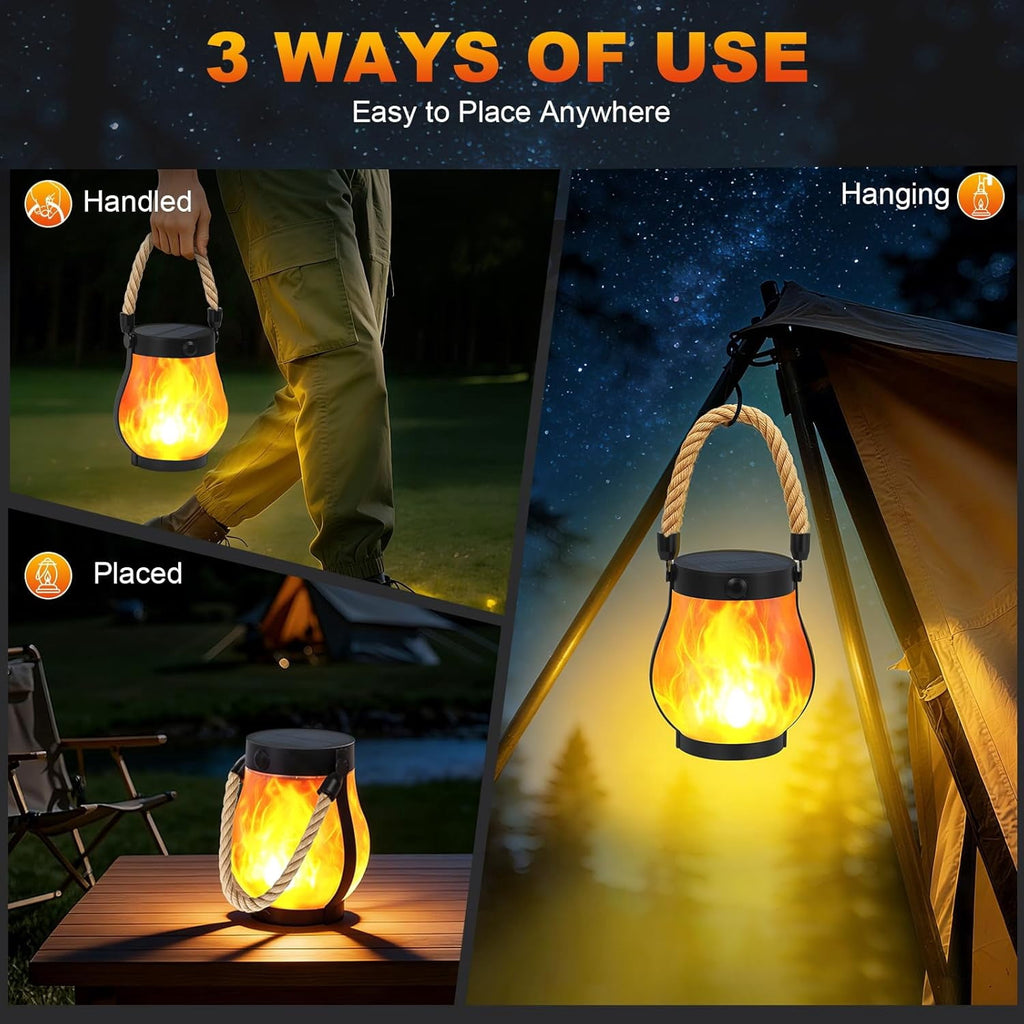 Gkcity Solar Lanterns Outdoor with Ultra-Real Flame, Dual Charging (USB/Solar) & 2 Modes - Waterproof Decorative Hanging/Table Lights for Yard Patio Garden Gift Halloween Easter Decoration, 1 Pack