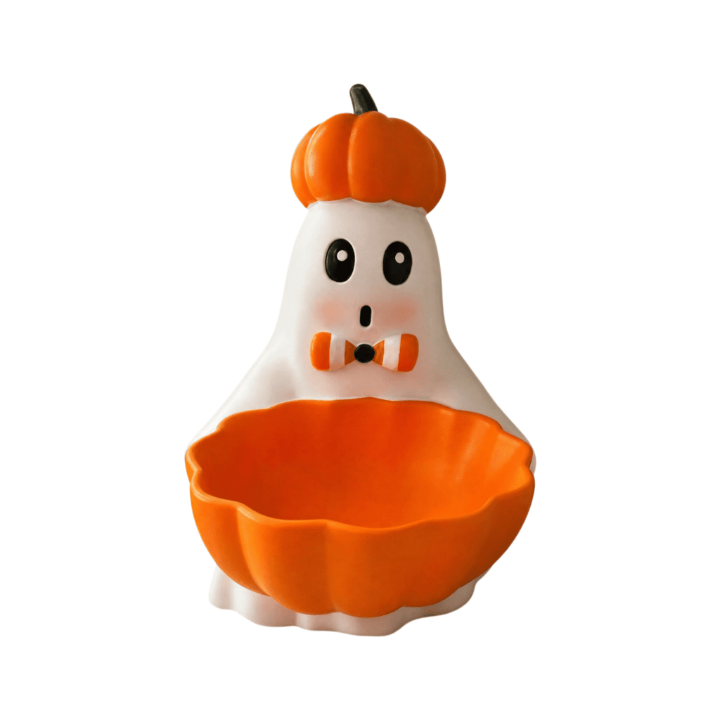Diceymbol Halloween Pumpkin Snack Bowl Stand Collapsible Broomstick Candy Tray for Cupcakes & Desserts, Resin Serving Platter with Ceramic Pumpkin Bowls