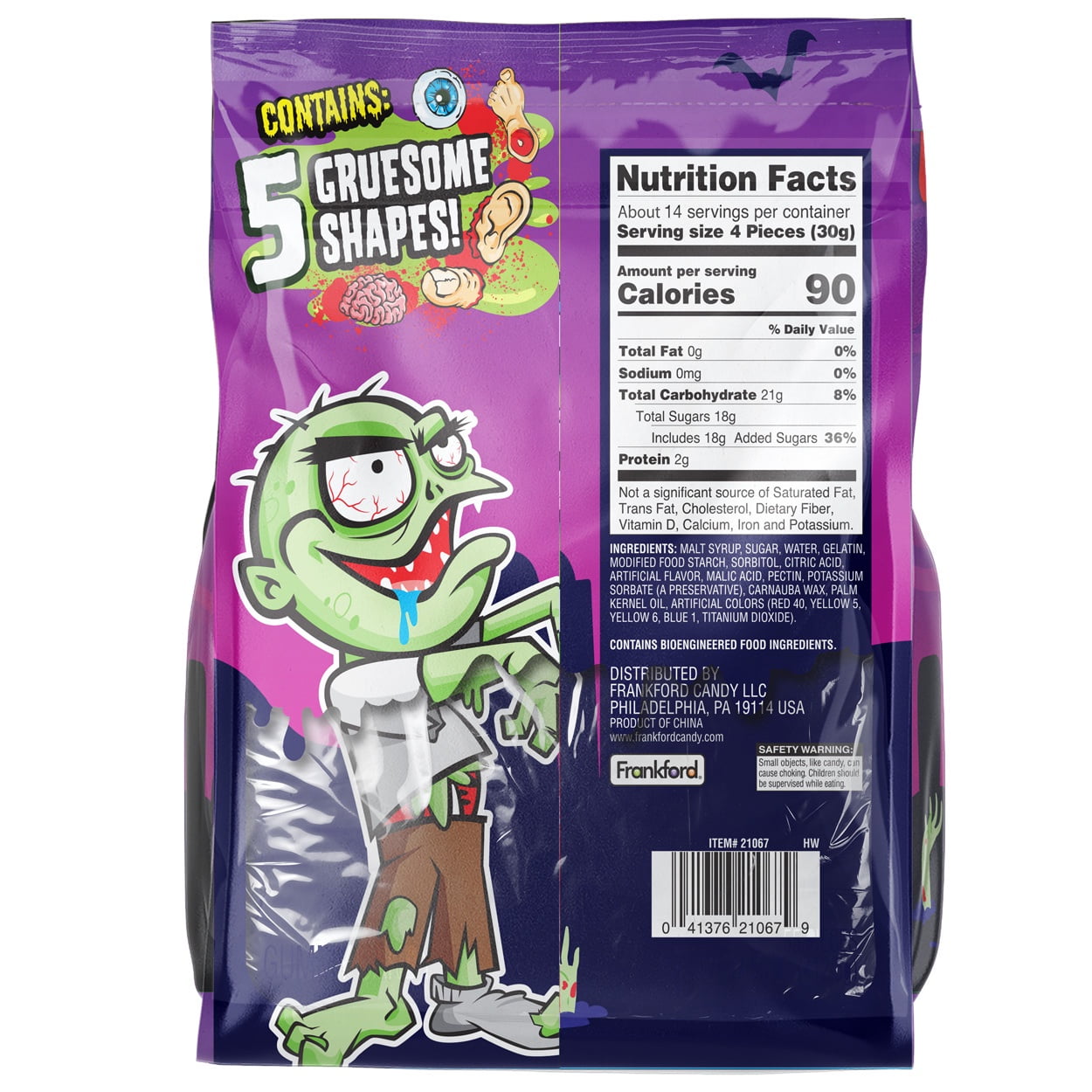 Frankford Gummy Candy Body Parts Halloween Bag, 55 Count