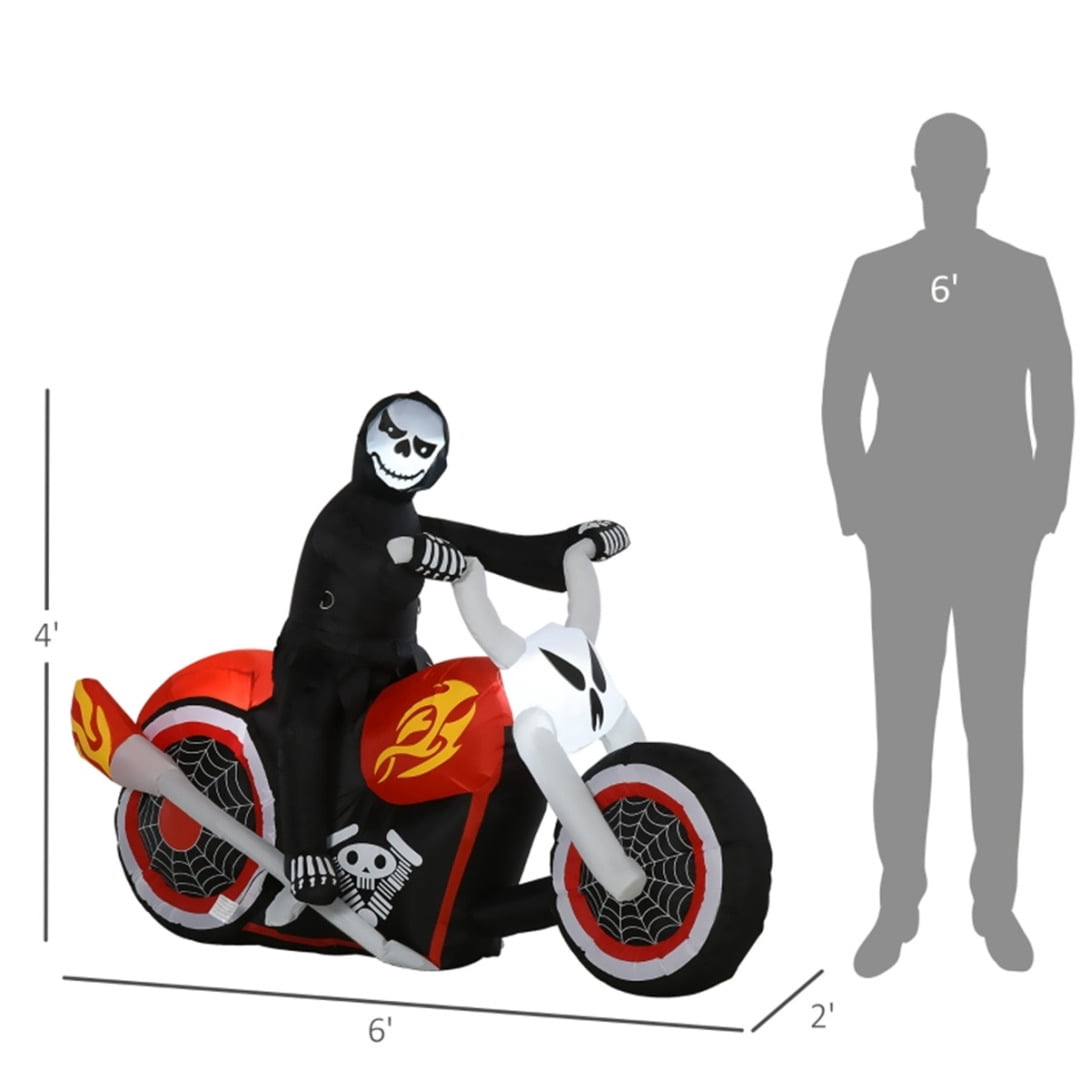 6FT Halloween Inflatable Grim Reaper on Motorcycle Lights Decor with Built-in LEDs, Outdoor Holiday Decorations, Blow up Lighted Yard Decor, Lawn Inflatables Home Family Outside