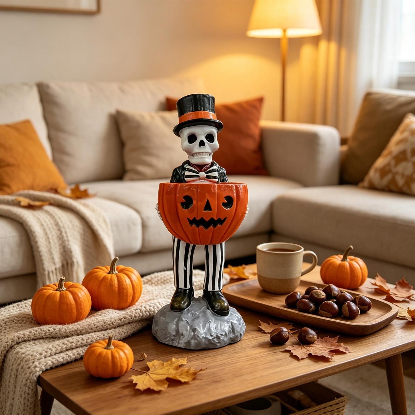 Halloween Ghost Coffee Stand Figurine, 2026 Spooky Decorative Ghost Statue for Shelf Desk Tabletop, Resin Halloween Ornament for Party, Farmhouse Seasonal Decor