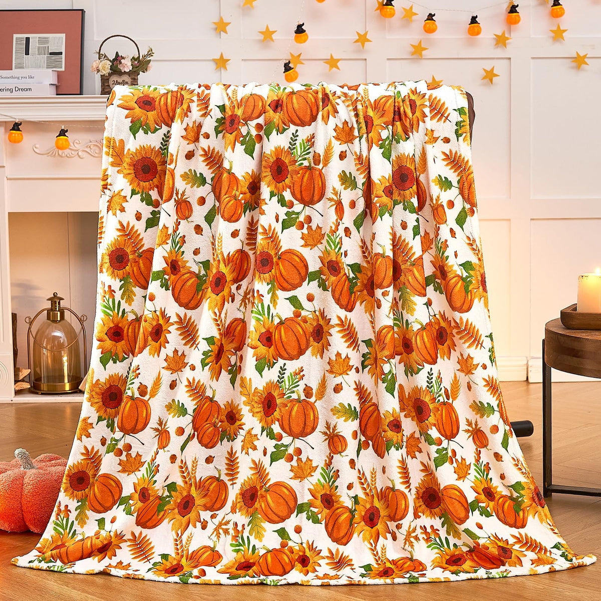 FastXmas Halloween Throw Blanket, 30"x40" Flannel Fleece Pumpkins Maple Checkered Plush Blanket, Soft Lightweight Skin-Friendly Fall Harvest Decorative Throw Blanket for Couch Sofa Bed Outdoor