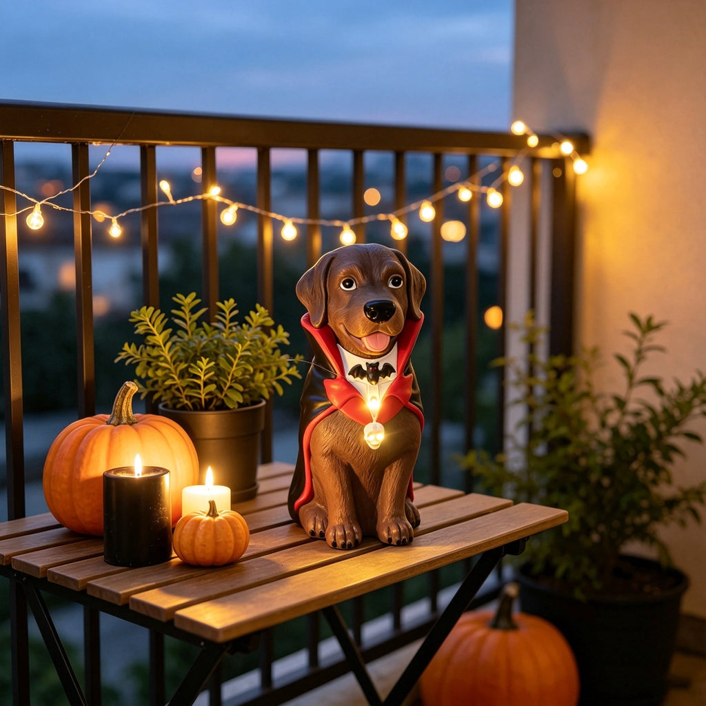 Gray Frenchie in Shark Costume Blow Mold, Halloween French Bulldog Statue with Light Up Pumpkin Decor, Cute Resin Outdoor Indoor Tabletop Dog Ornament, Entryway Patio Yard Decoration, 8"