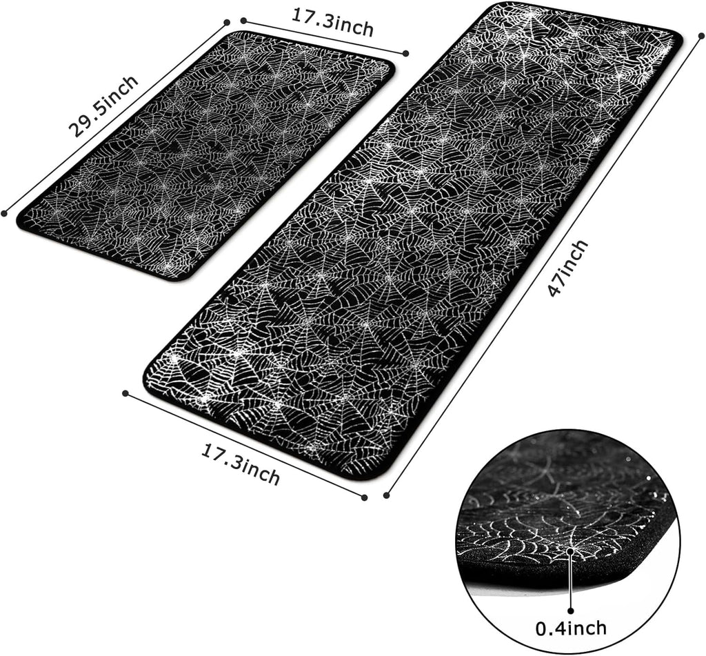 Halloween Kitchen Rugs Set of 2, Cushioned Anti-Fatigue Kitchen Mats for Floor, Spider Web Kitchen Mats, Non-Slip Waterproof Kitchen Floor Mat Washable for Kitchen, Home, Office, Laundry