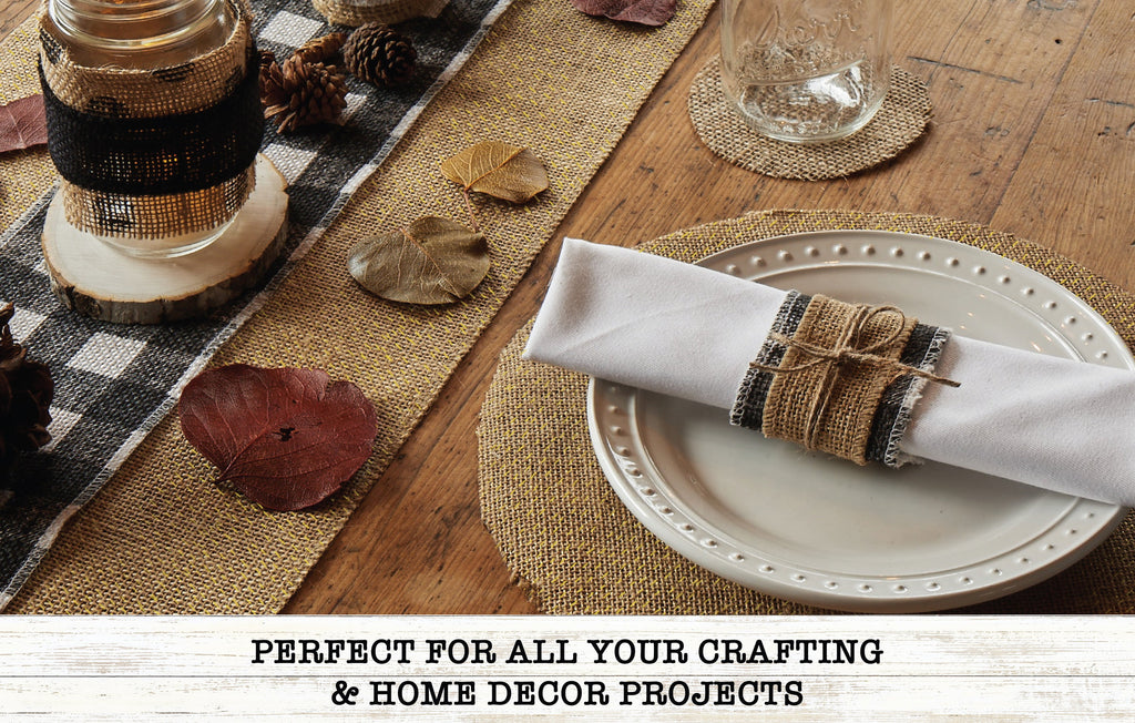 Love, Laugh, Craft Burlap Ribbon Set, 1.5"W x 3-Yds, Natural/White Stripe