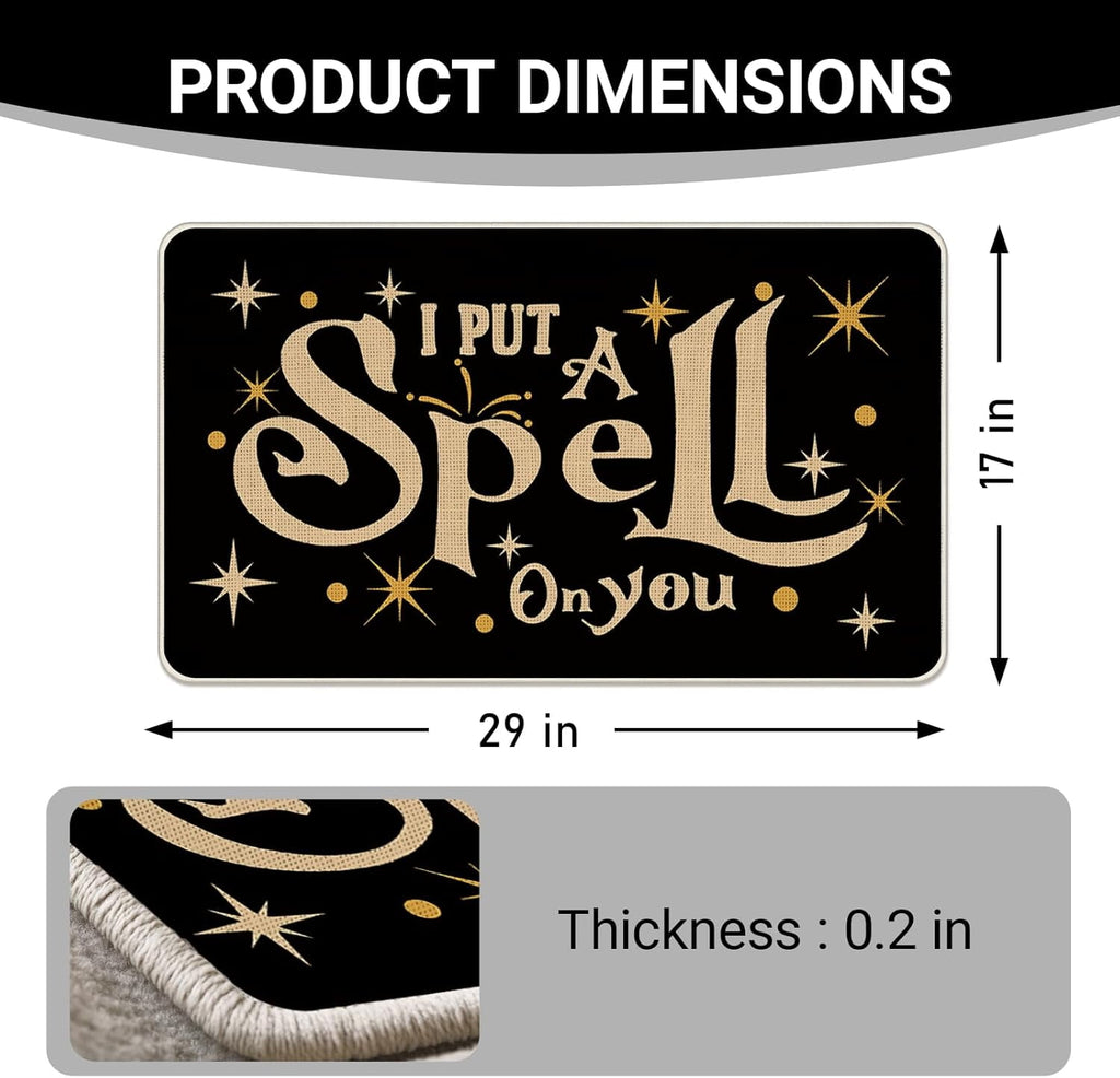 I Put a Spell on You Welcome Front Door Mat, Magical Hocus Pocus Decorative Doormat Non-Slip Floor Entryway Rug, Funny Black Halloween Low Profile Indoor Outdoor Home Kitchen Decor 17x29 Inches